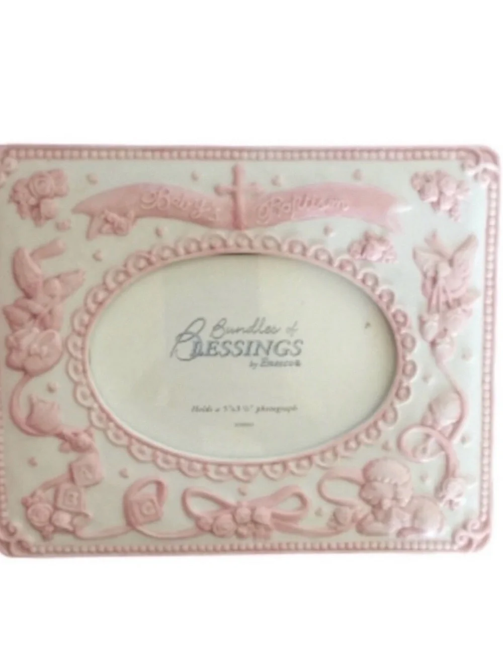 ENESCO Baby Baptism Picture Frame Bundle of Blessings Pink Ivory Vintage NWT
